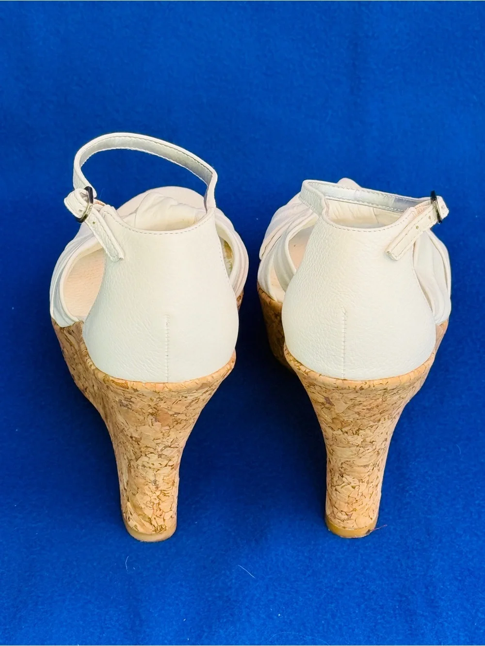 BCBG White Knot Front Cork Wedge Sandals